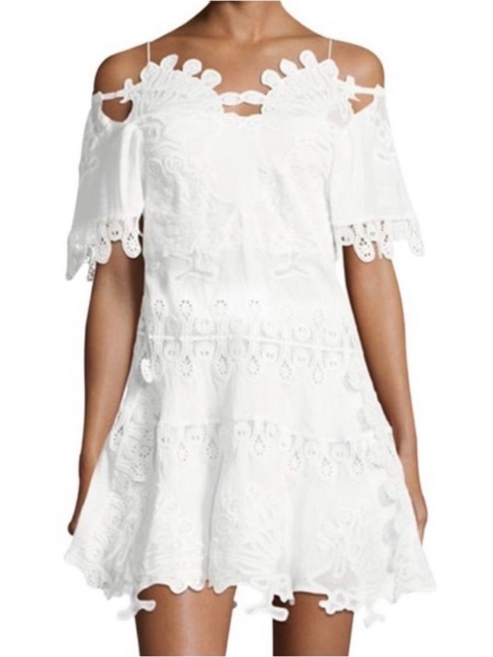 Off-Shoulder White Lace Mini Dress